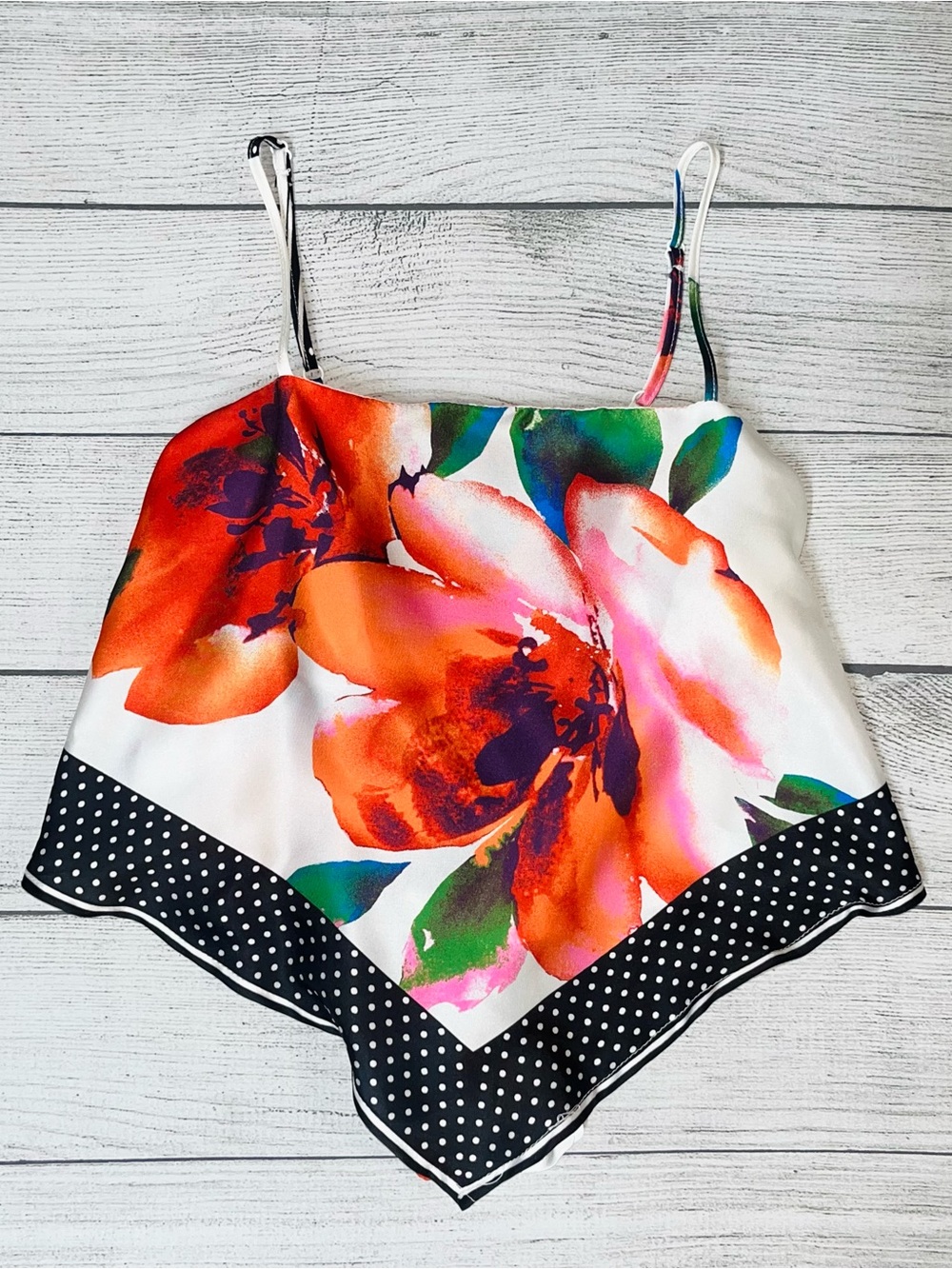 Floral Handkerchief Hem Cami in White and Orange